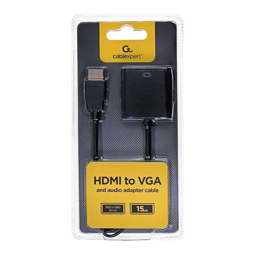 Adapter GEMBIRD A-HDMI-VGA-03 (HDMI M - D-Sub (VGA) F; 0,15m; kolor czarny)