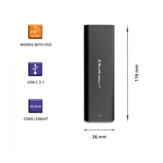 miniatura Obudowa do dysków QOLTEC M.2 SATA SSD | NGFF | USB TYP C (50311)