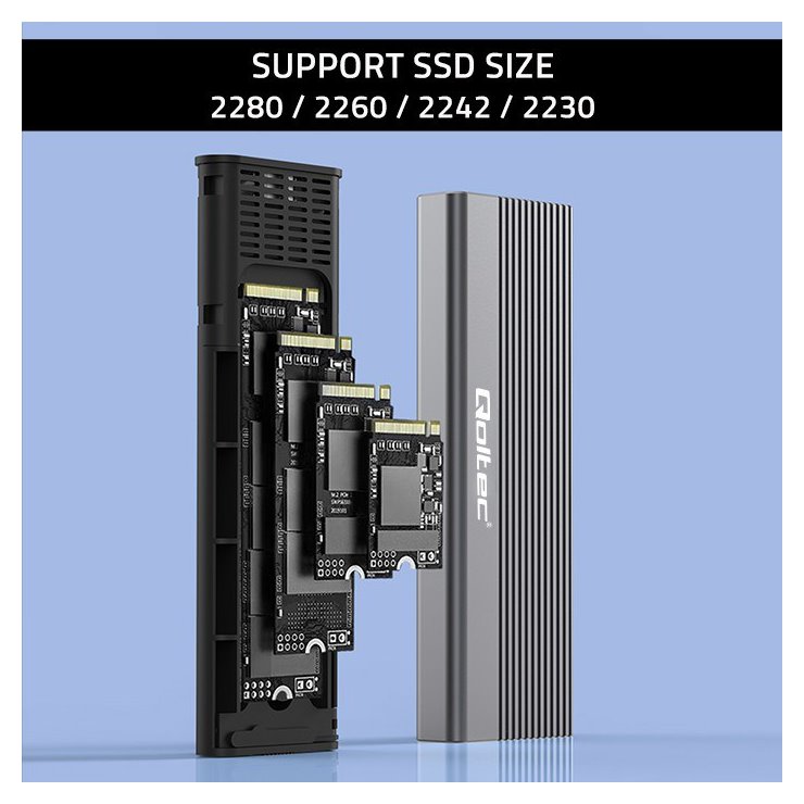 miniatura Obudowa na dysk SSD QOLTEC M.2 | SATA | NGFF | USB-C | SUPER SPEED | 2TB | SZARY (52267)