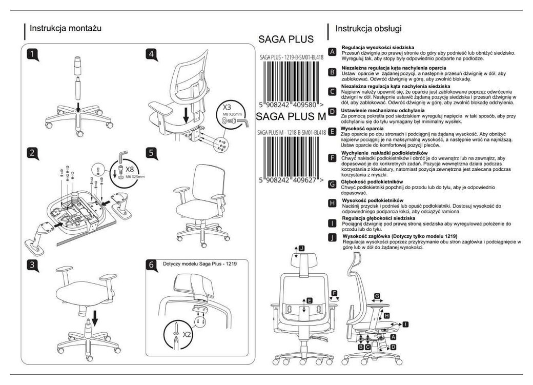 miniatura Ergonomiczny fotel biurowy SAGA PLUS czarny