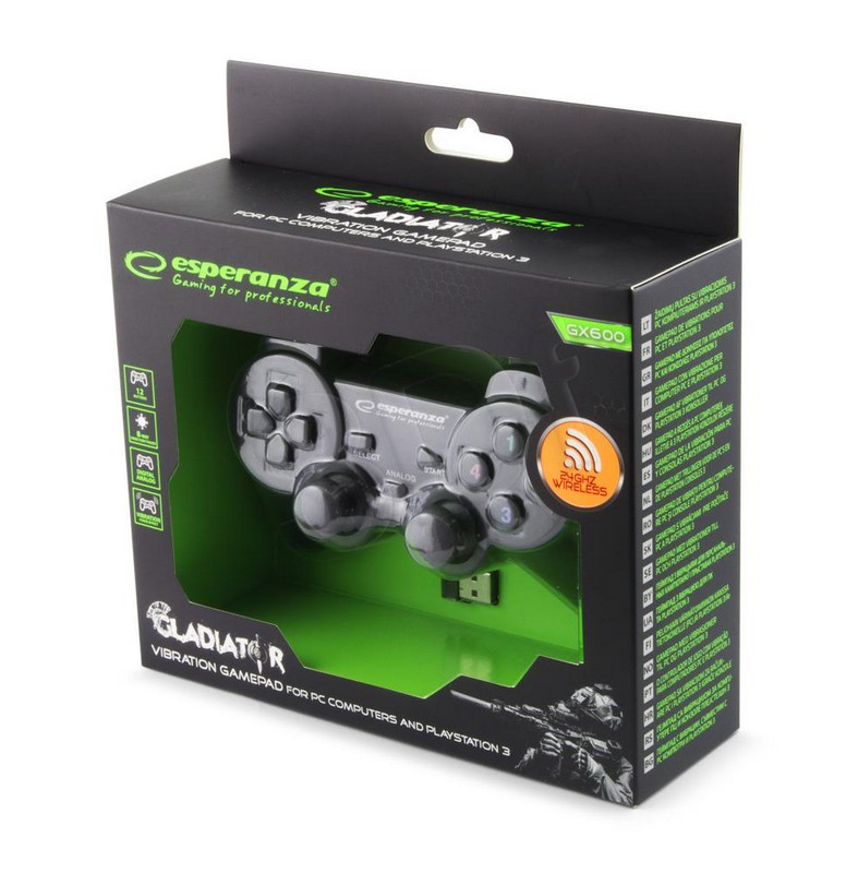 miniatura Gamepad BEZPRZEWODOWY ESPERANZA EGG108K (PC, PS3; KOLOR CZARNY)