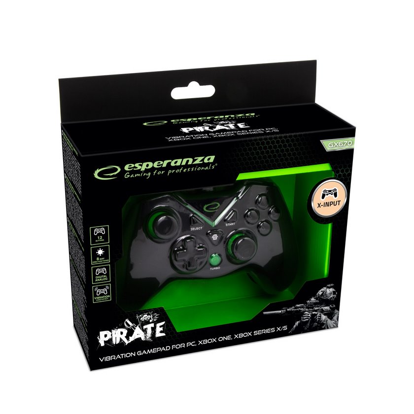 miniatura ESPERANZA GAMEPAD PC/XBOX ONE/XBOX SERIES X/S USB PIRATE EGG114K