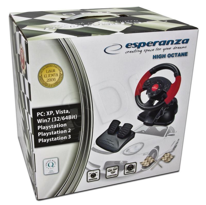 miniatura Kierownica z wibracjami ESPERANZA HIGH OCTANE EG103 (PC, PS2, PS3; KOLOR CZARNY)