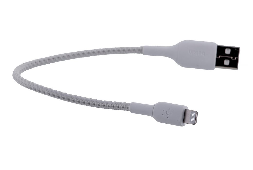 miniatura BELKIN KABEL USB A-LIGHTNING, OPLOT, 0.15M, BIAŁY (CAA002BT0MWH)