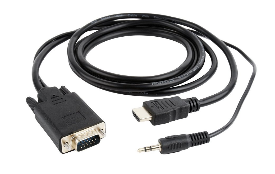 Adapter GEMBIRD A-HDMI-VGA-03-10 (HDMI M - D-Sub (VGA), Jack stereo 3,5 mm M; 3m; kolor czarny)