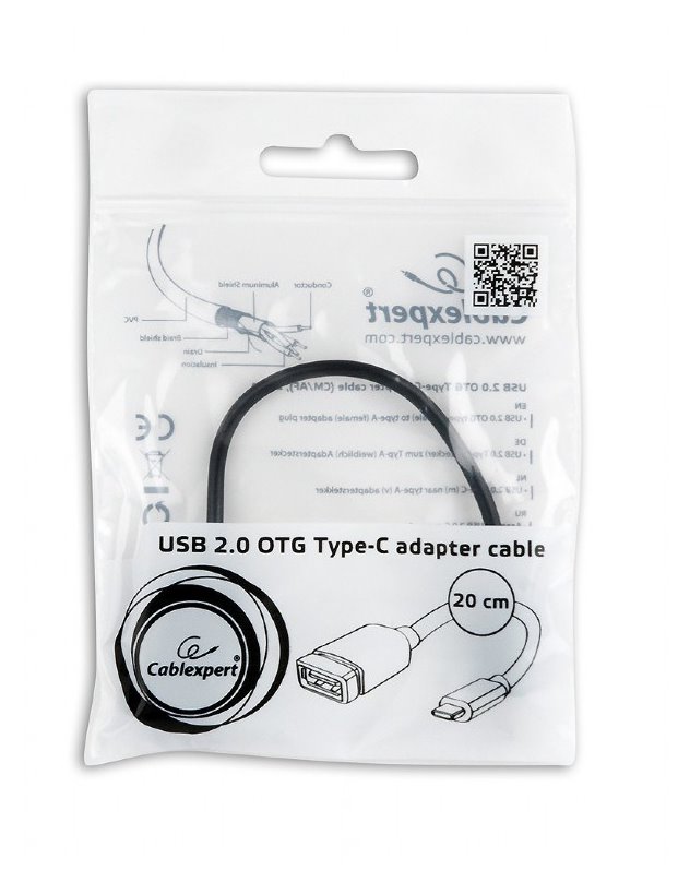 miniatura Kabel GEMBIRD A-OTG-CMAF2-01 (USB typu C M - USB 2.0 F; 0,20m; kolor czarny)