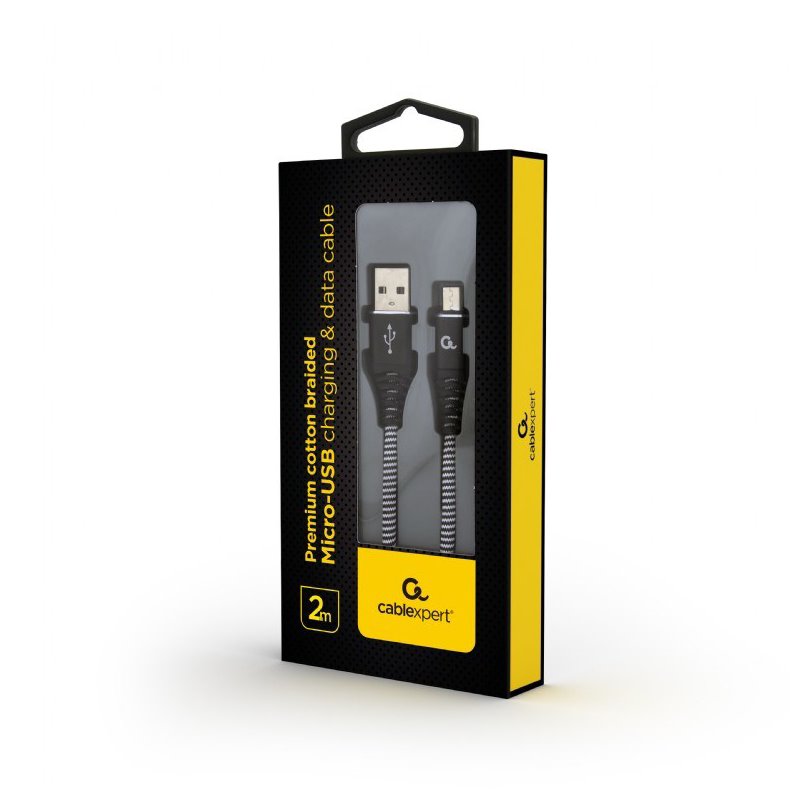 miniatura Kabel GEMBIRD PREMIUM MICRO USB 2.0 AM-MBM5P (METALOWE WTYKI,OPLOT) 2M, CZARNY/BIAŁY (CC-USB2B-AMMBM-2M-BW)