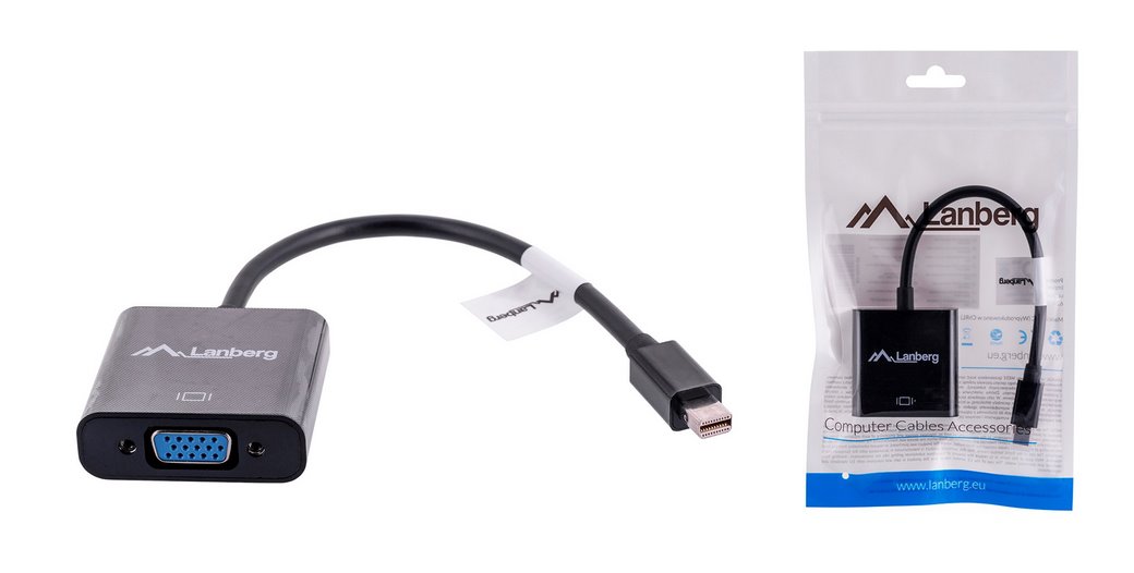 Adapter Lanberg AD-0006-BK (Mini DisplayPort M - D-Sub (VGA) F; 0,20m; kolor czarny)