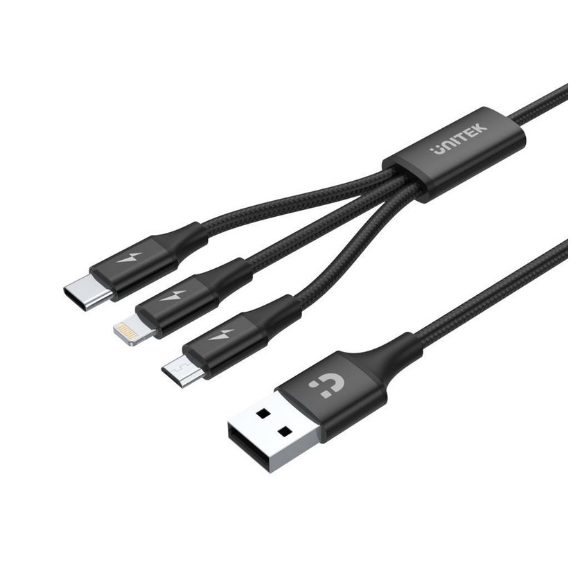 UNITEK PRZEWÓD USB 3IN1CHARGING (C,LIGHTNING,MUSB) (C14049BK)