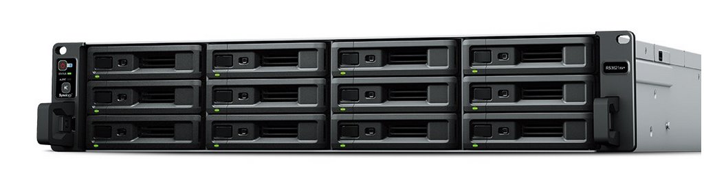 NAS Synology RS3621xs+; 2U RACK; 12x (3.5" SATA HDD/2.5" SATA SSD); Intel Xeon D-1541; 8 GB DDR4 ECC UDIMM (max. 64GB), 4x 1GbE RJ-45,  2x 10GbE RJ-45