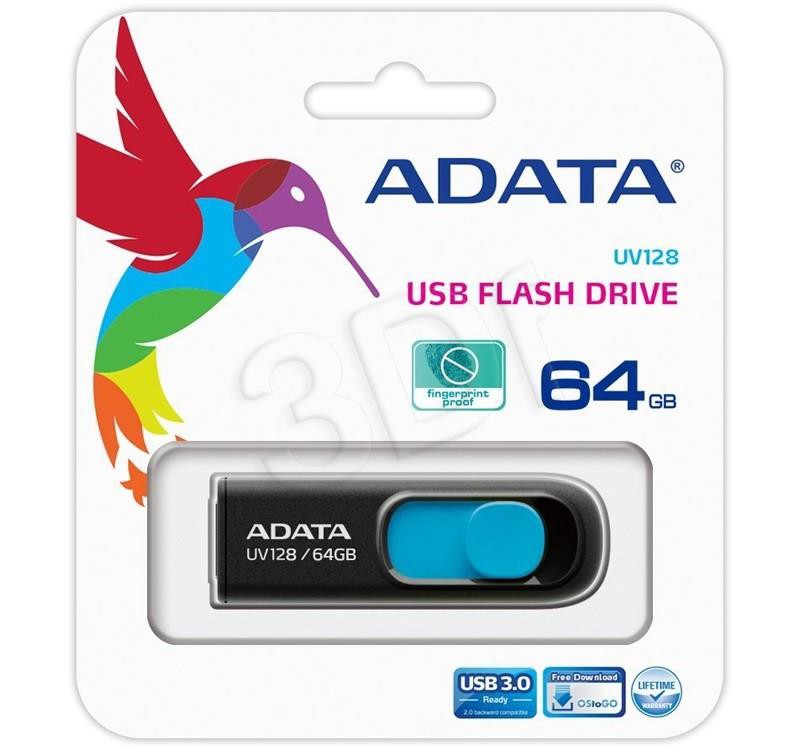 miniatura Pendrive ADATA UV128 AUV128-64G-RBE (64GB; USB 3.0; KOLOR CZARNY)