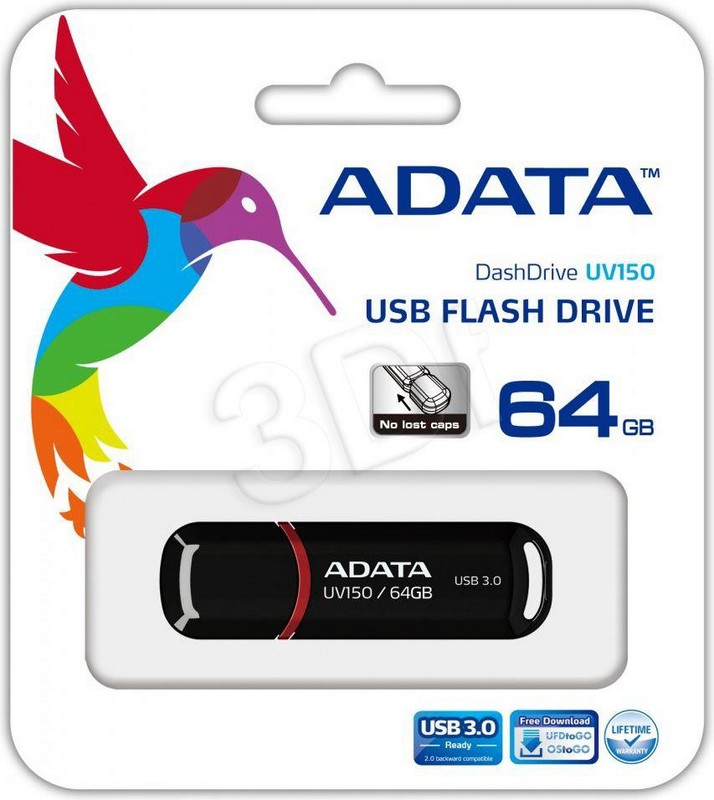 Pendrive ADATA UV150 AUV150-64G-RBK (64GB; USB 3.0; KOLOR CZARNY)