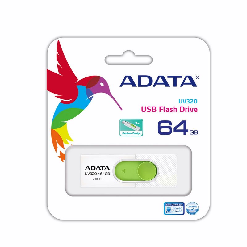 miniatura ADATA FLASHDRIVE UV320 64GB USB3.1 WHITE-GREEN (AUV320-64G-RWHGN)