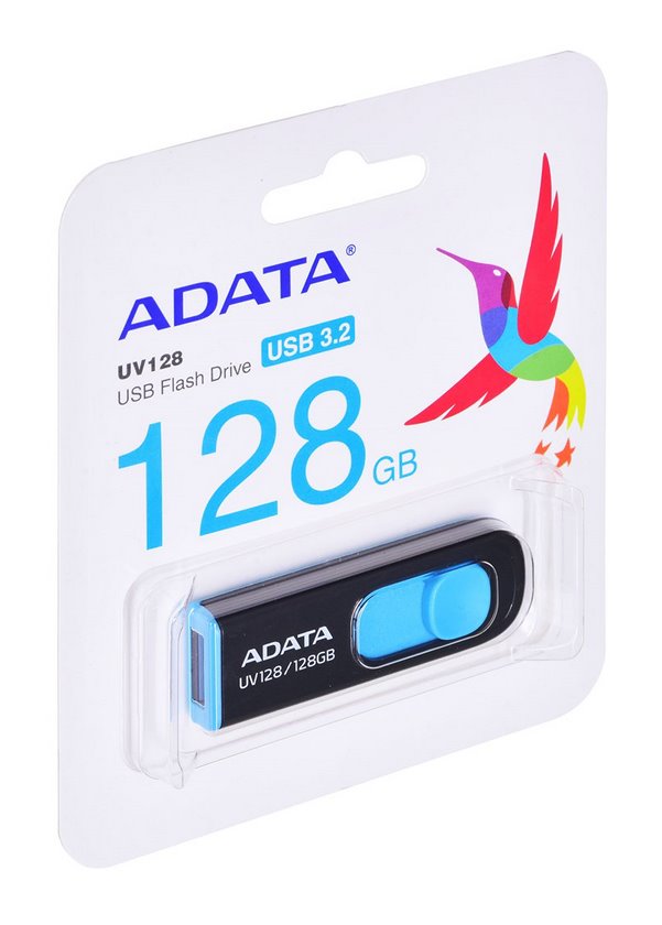 miniatura Pendrive ADATA DashDrive UV128 128GB USB3.0 Black-Blue (AUV128-128G-RBE)