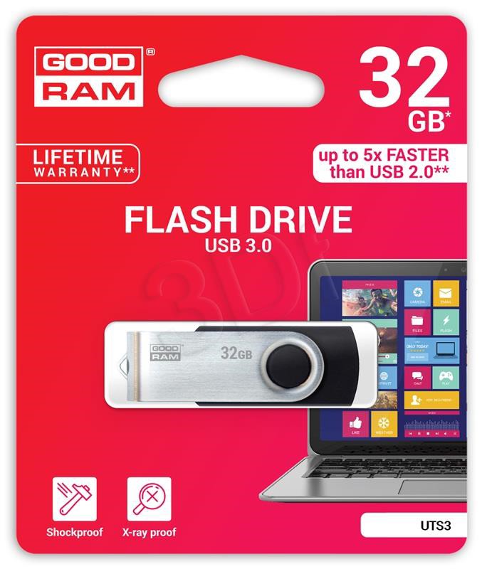 GOODRAM FLASHDRIVE UTS3 32GB USB 3.0 CZARNY (UTS3-0320K0R11)