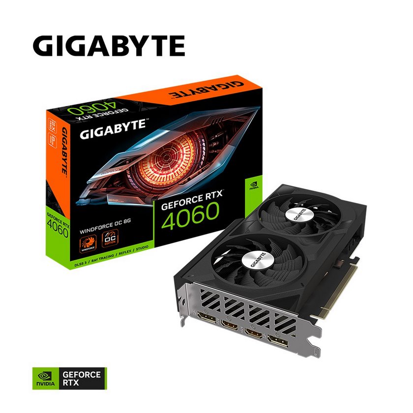 miniatura Karta graficzna GIGABYTE GeForce RTX 4060 WINDFORCE OC 8G (GV-N4060WF2OC-8GD)